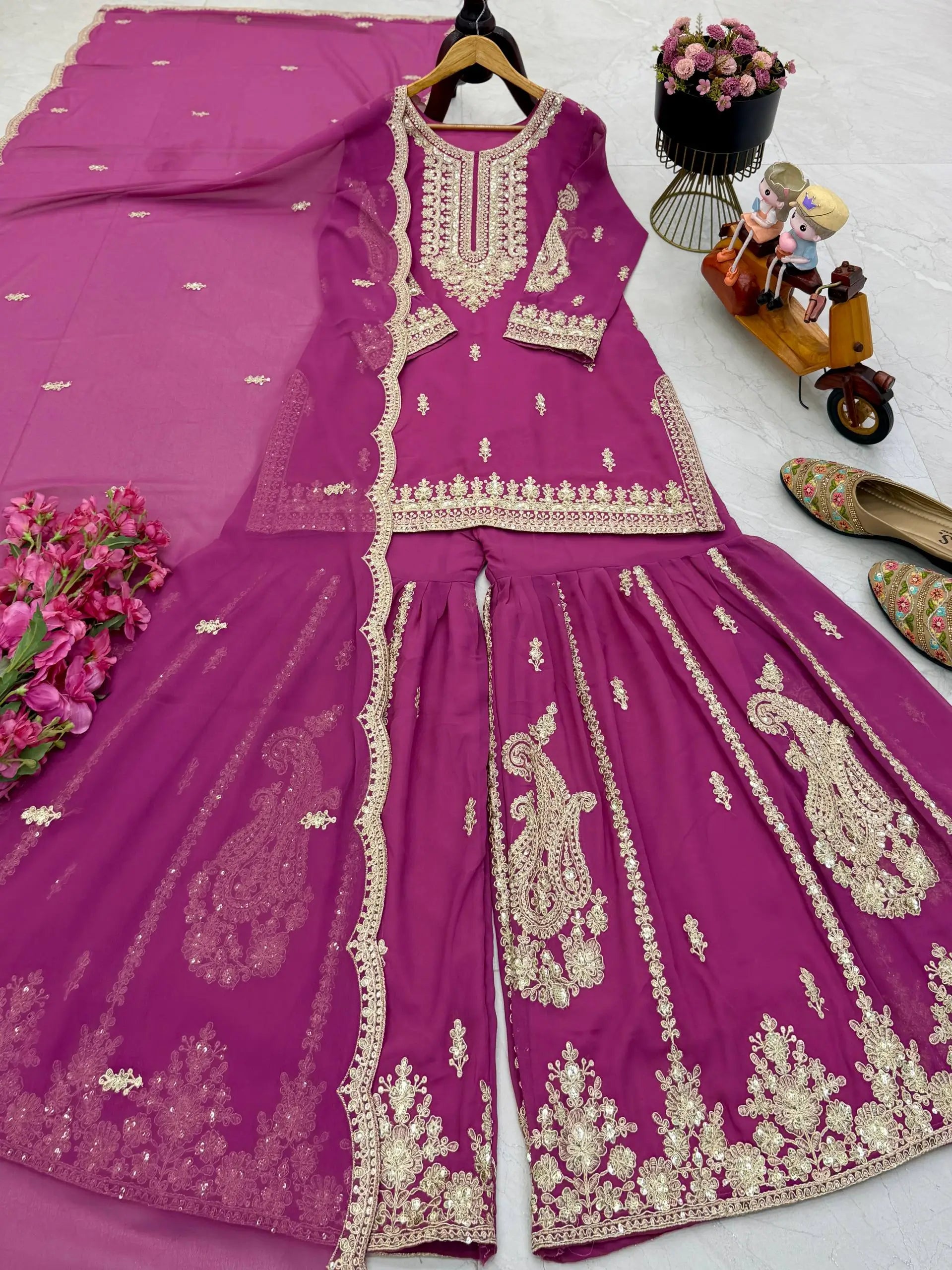 Cording Sequin Sharara Suit