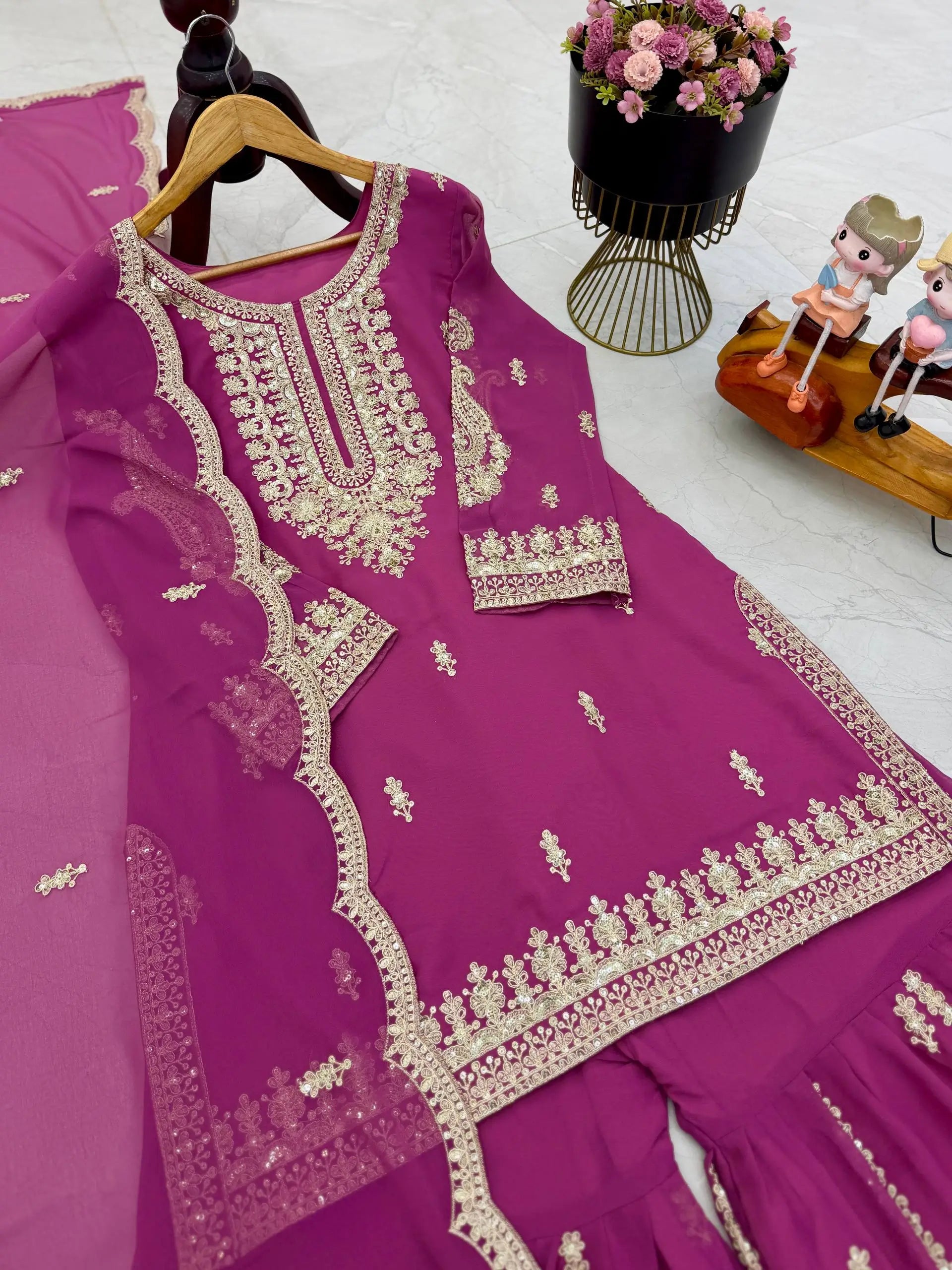 Cording Sequin Sharara Suit