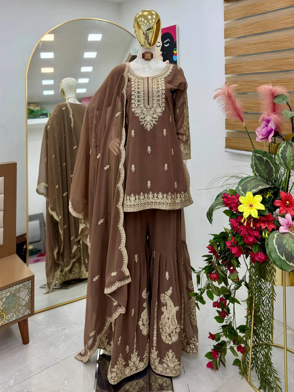 Cording Sequin Sharara Suit