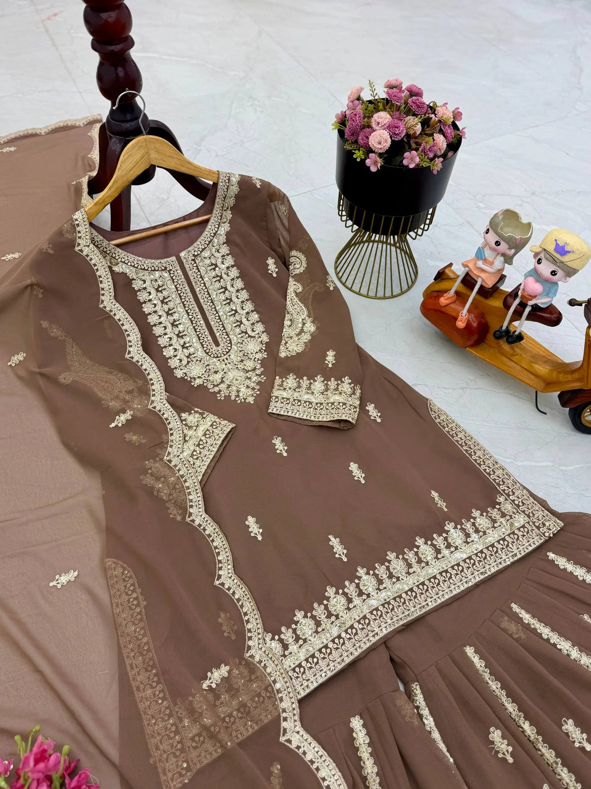 Cording Sequin Sharara Suit
