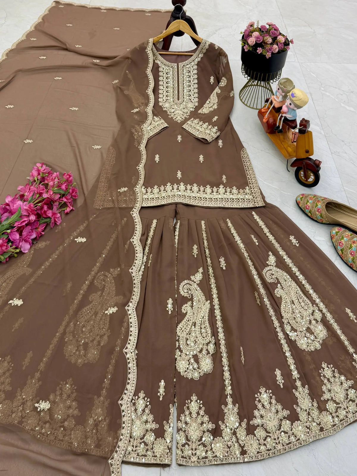Cording Sequin Sharara Suit