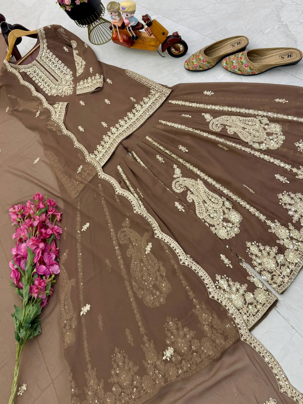 Cording Sequin Sharara Suit