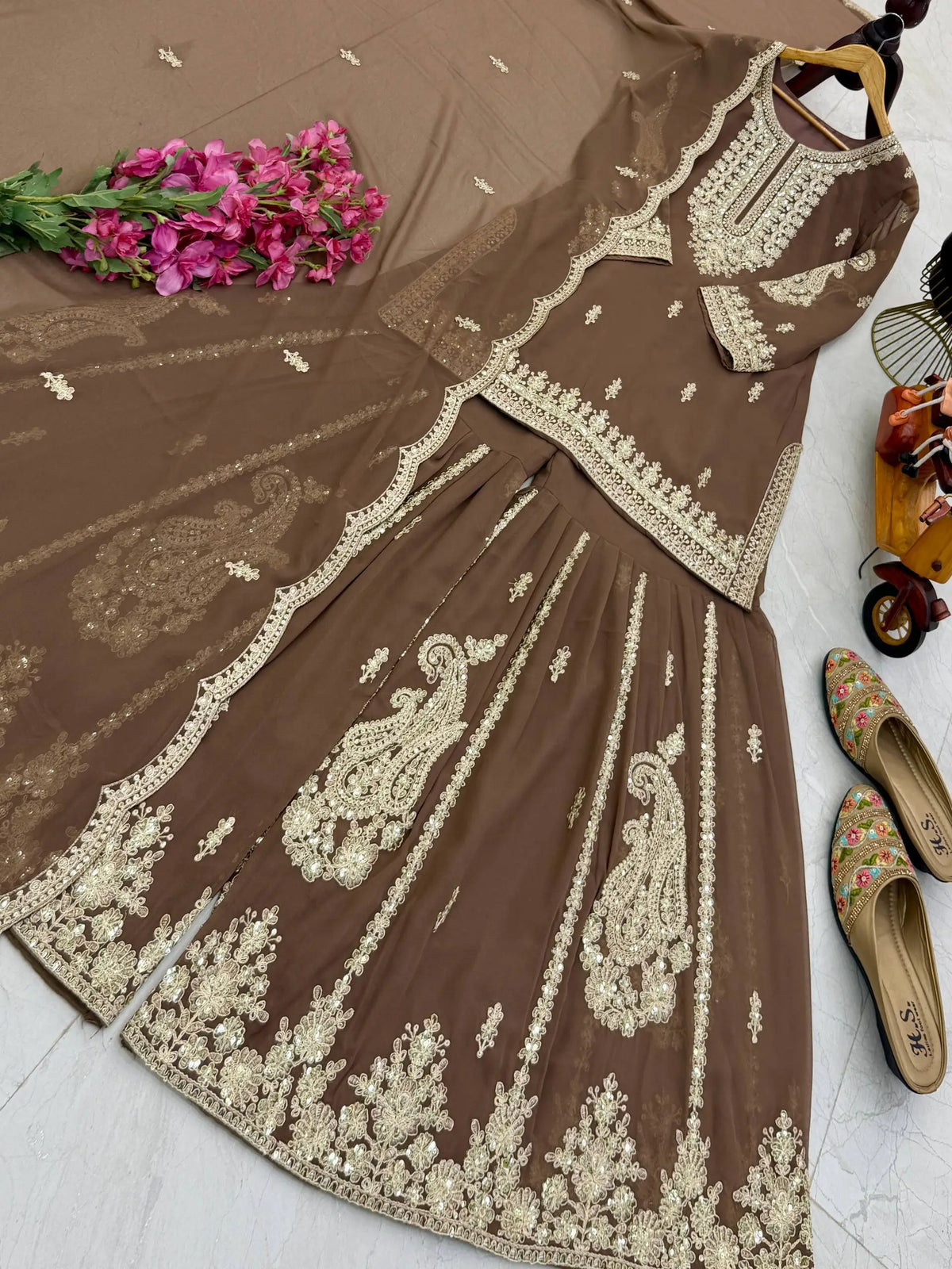 Cording Sequin Sharara Suit
