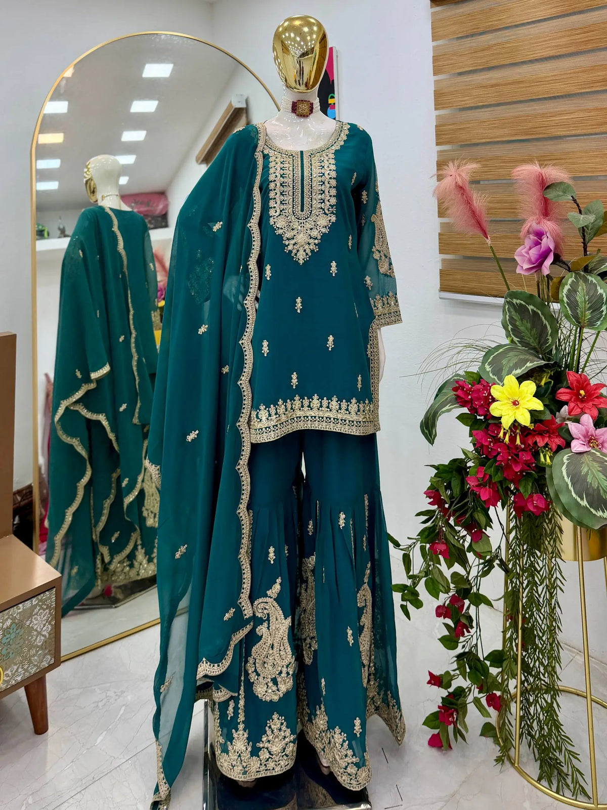 Cording Sequin Sharara Suit