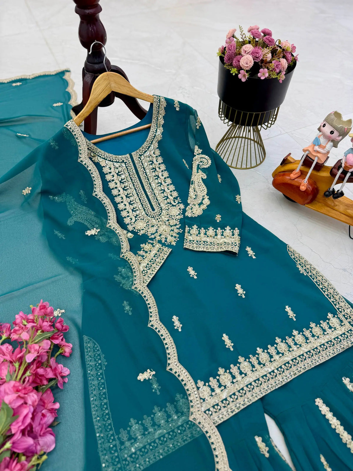 Cording Sequin Sharara Suit