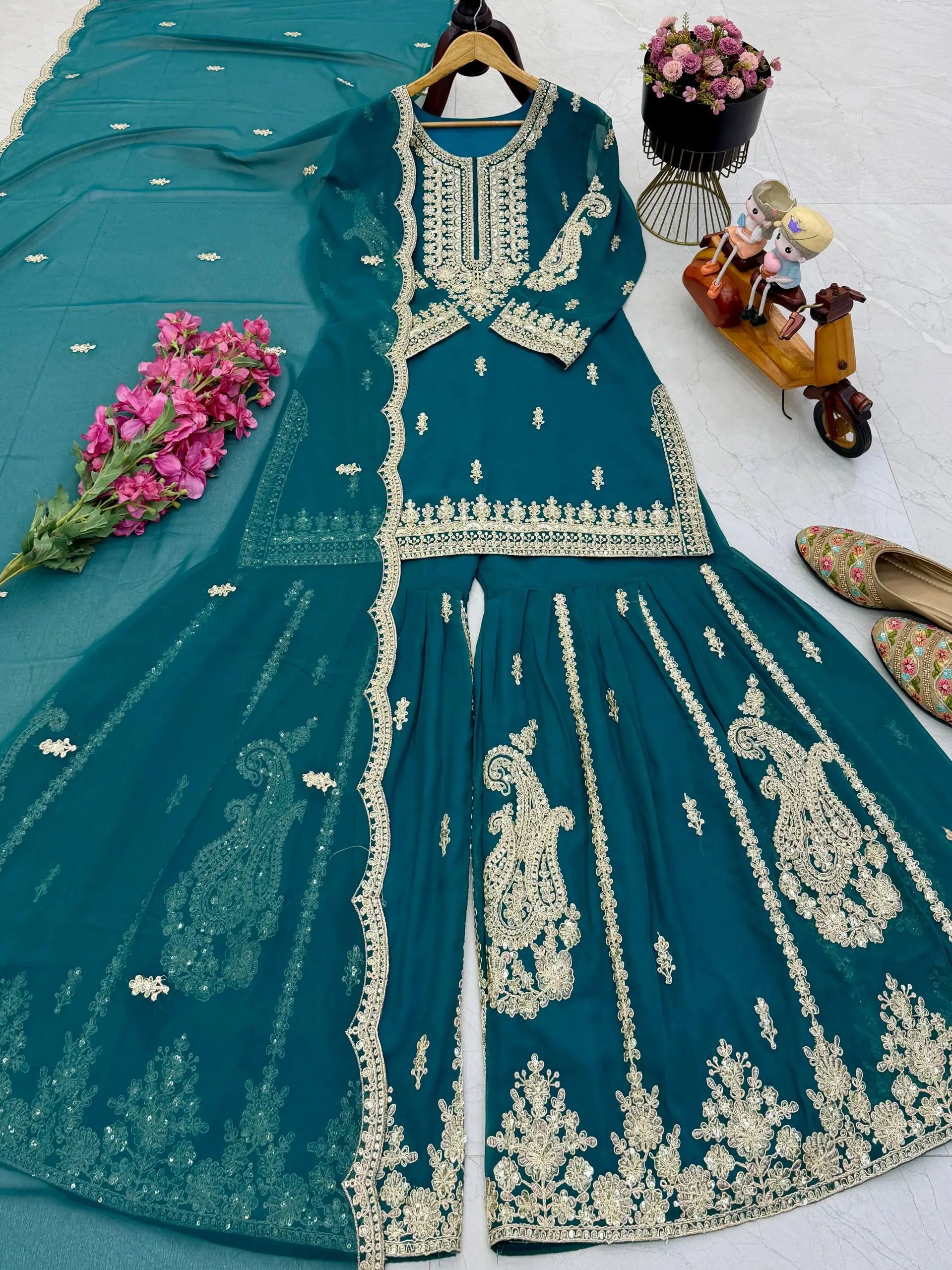 Cording Sequin Sharara Suit