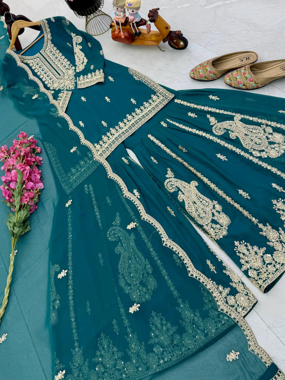 Cording Sequin Sharara Suit