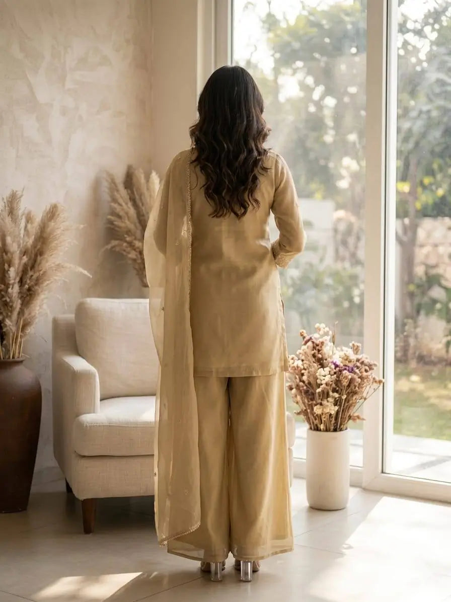 Cosmos Fabric Embroidered Kurta Palazzo Set