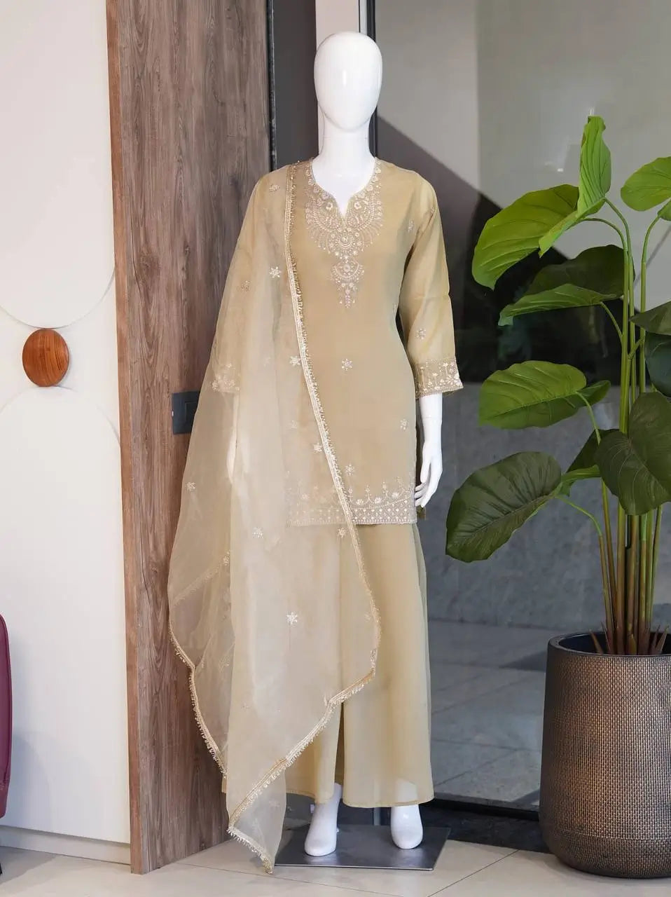 Cosmos Fabric Embroidered Kurta Palazzo Set