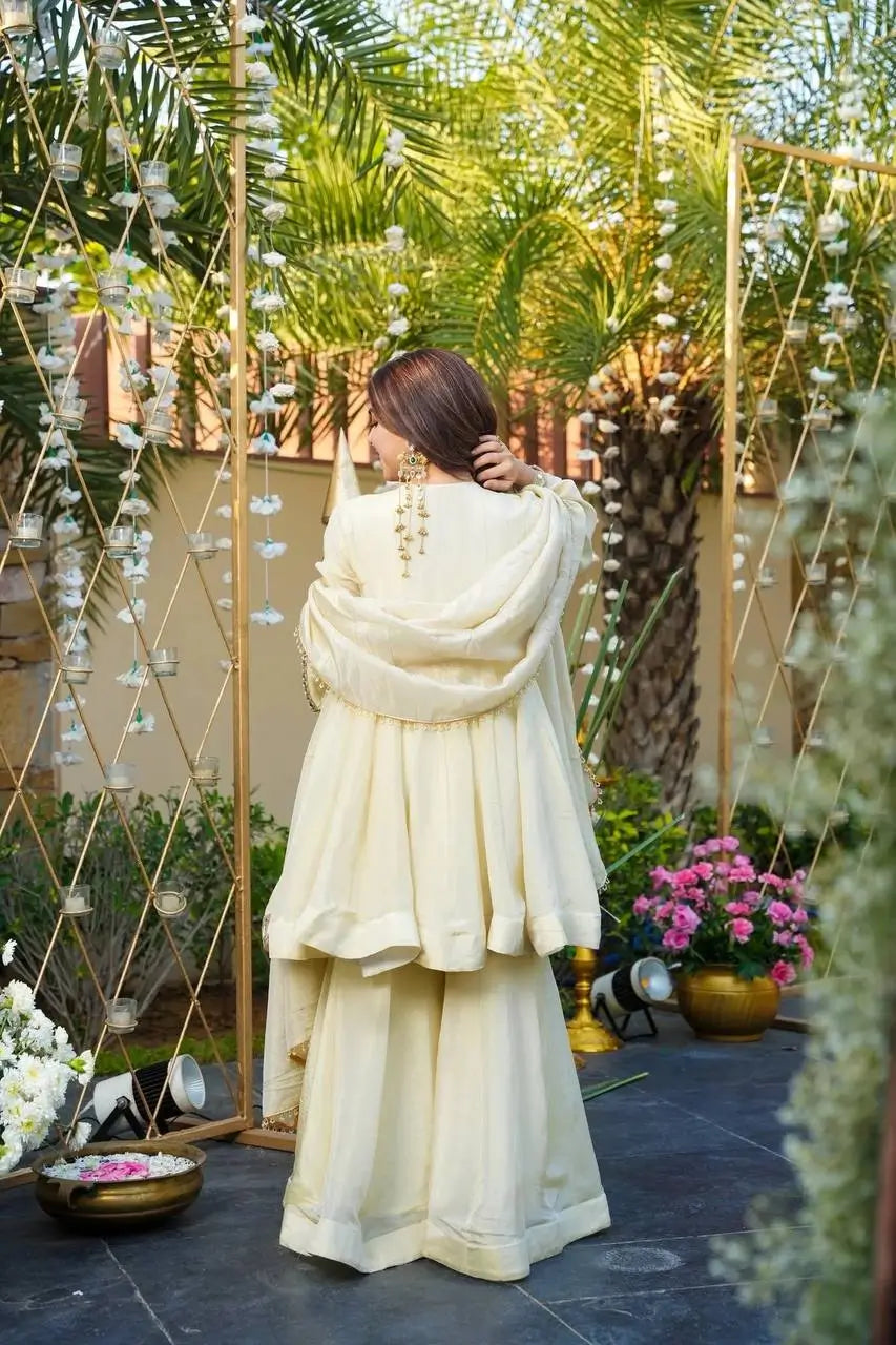 Cosmos Fabric Mirror Work Anarkali Plazo Set