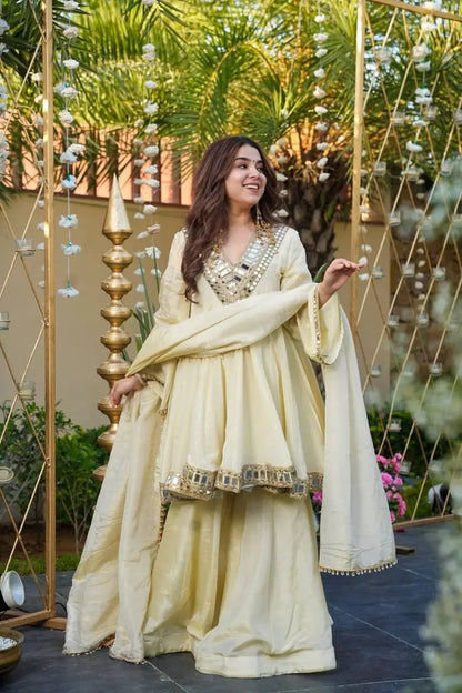 Cosmos Fabric Mirror Work Anarkali Plazo Set