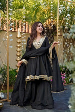 Cosmos Fabric Mirror Work Anarkali Plazo Set