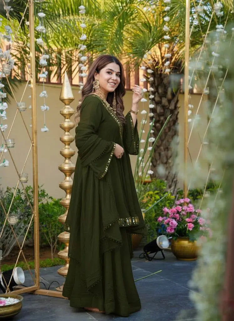 Cosmos Fabric Mirror Work Anarkali Plazo Set
