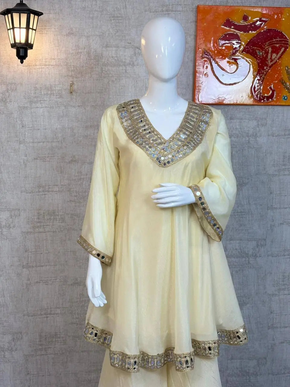 Cosmos Fabric Mirror Work Anarkali Plazo Set