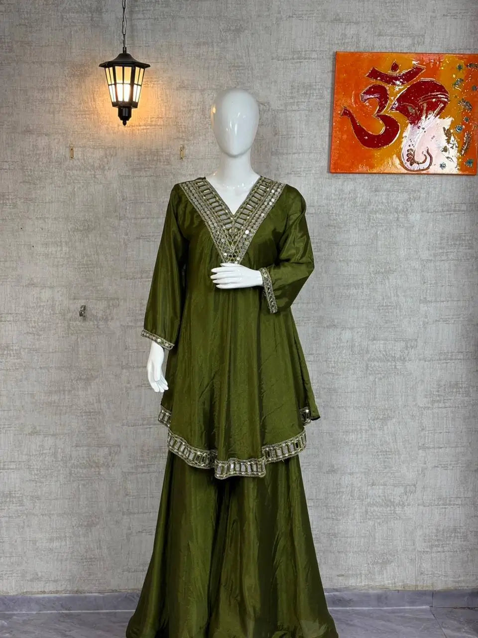 Cosmos Fabric Mirror Work Anarkali Plazo Set