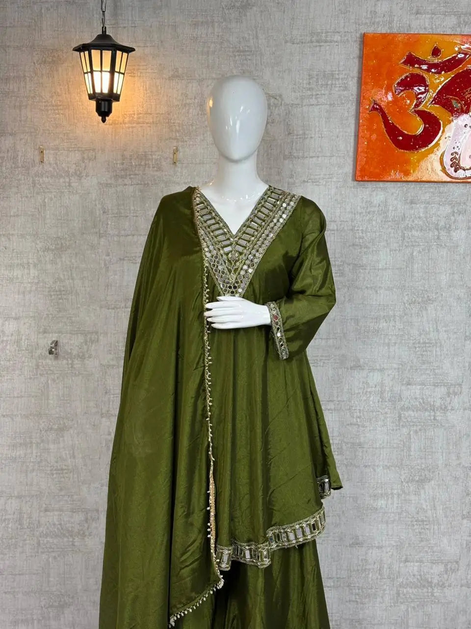 Cosmos Fabric Mirror Work Anarkali Plazo Set