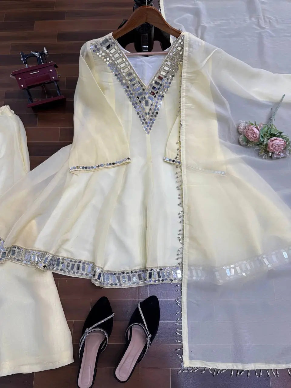 Cosmos Fabric Mirror Work Plazo Suit Set