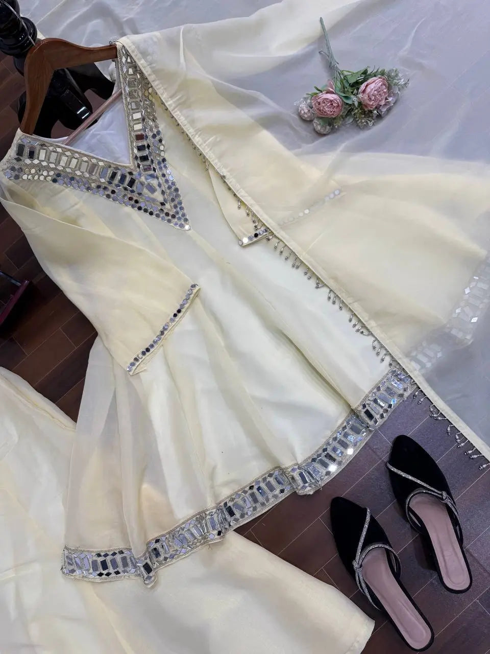 Cosmos Fabric Mirror Work Plazo Suit Set