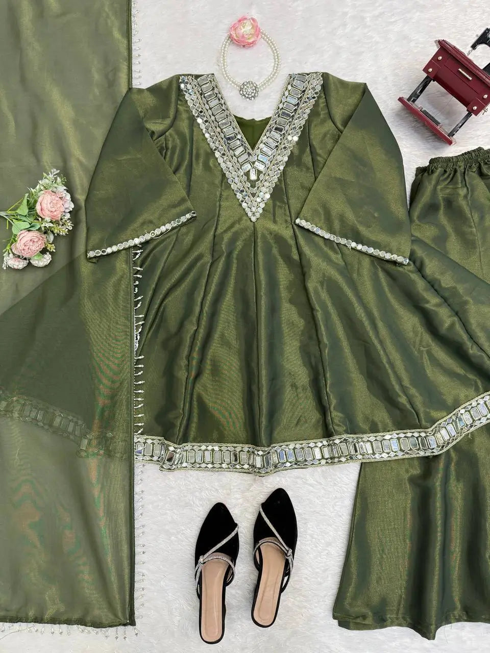 Cosmos Fabric Mirror Work Plazo Suit Set