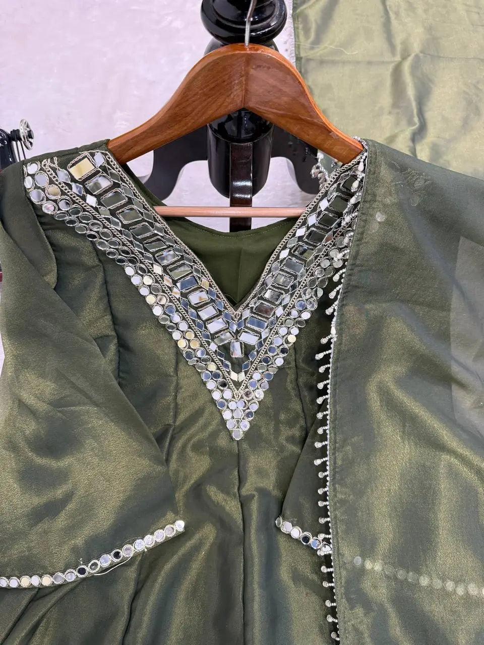 Cosmos Fabric Mirror Work Plazo Suit Set