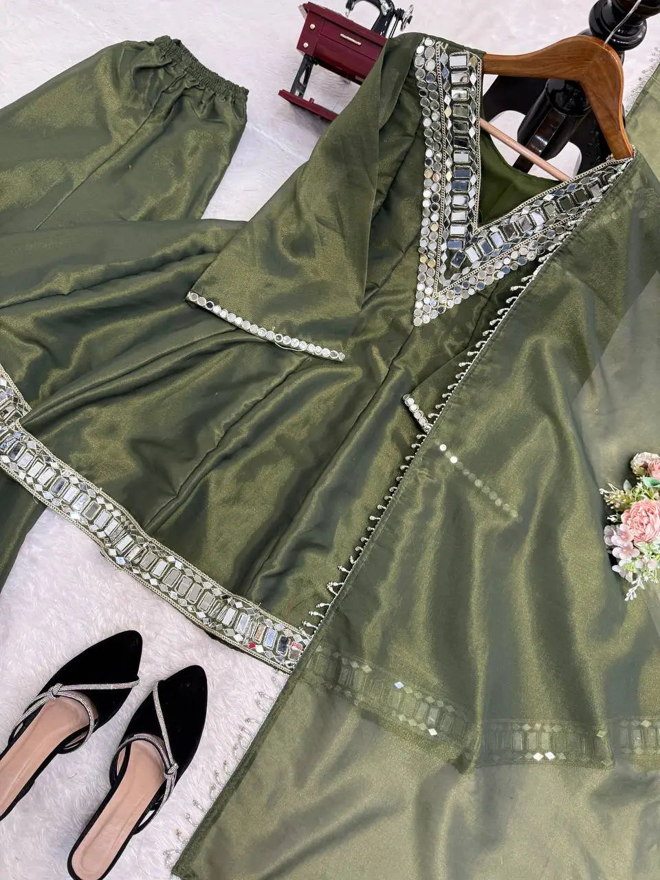 Cosmos Fabric Mirror Work Plazo Suit Set