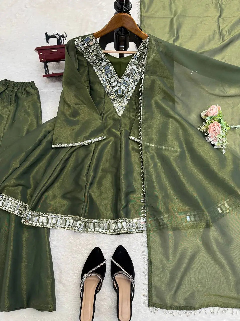 Cosmos Fabric Mirror Work Plazo Suit Set