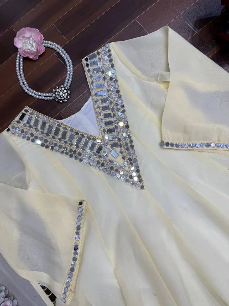 Cosmos Fabric Mirror Work Plazo Suit Set