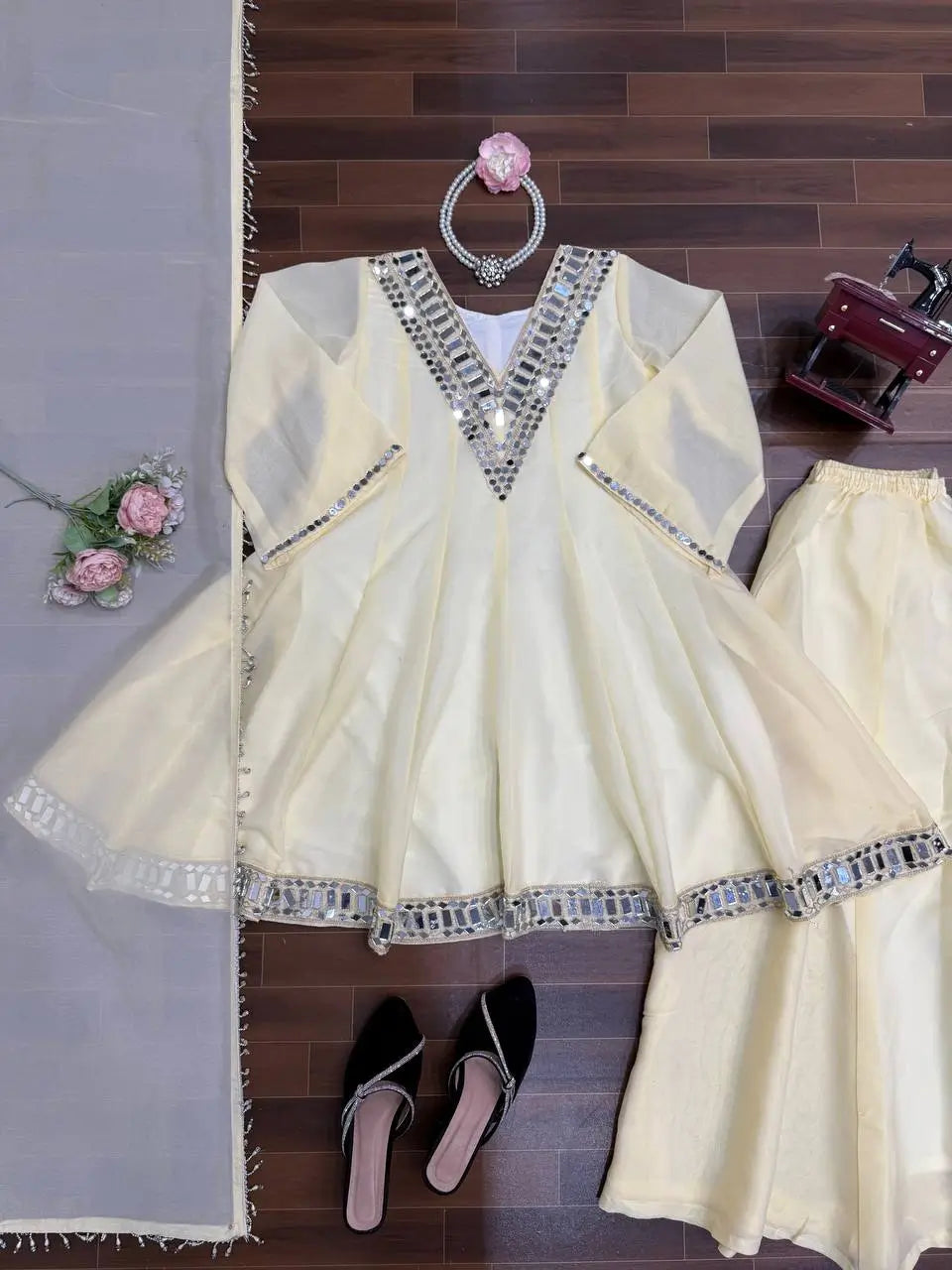 Cosmos Fabric Mirror Work Plazo Suit Set