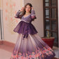 Cosmos Floral Print Lehenga with Embroidered Chiffon Peplum Blouse – Gajri & Purple
