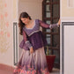 Cosmos Floral Print Lehenga with Embroidered Chiffon Peplum Blouse – Gajri & Purple