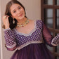 Cosmos Floral Print Lehenga with Embroidered Chiffon Peplum Blouse – Gajri & Purple