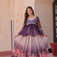 Cosmos Floral Print Lehenga with Embroidered Chiffon Peplum Blouse – Gajri & Purple