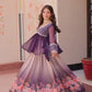 Cosmos Floral Print Lehenga with Embroidered Chiffon Peplum Blouse – Gajri & Purple