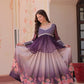 Cosmos Floral Print Lehenga with Embroidered Chiffon Peplum Blouse – Gajri & Purple