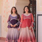 Cosmos Floral Print Lehenga with Embroidered Chiffon Peplum Blouse – Gajri & Purple