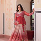Cosmos Floral Print Lehenga with Embroidered Chiffon Peplum Blouse – Gajri & Purple
