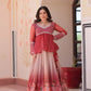 Cosmos Floral Print Lehenga with Embroidered Chiffon Peplum Blouse – Gajri & Purple