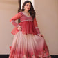 Cosmos Floral Print Lehenga with Embroidered Chiffon Peplum Blouse – Gajri & Purple