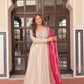 Cosmos Jacquard Designer Gown with Bandhani Print Dupatta | Pearl Beads Embroidery | Wedding & Festive Wear
