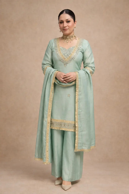 Cosmos Mirror Work Kurti Palazzo Set