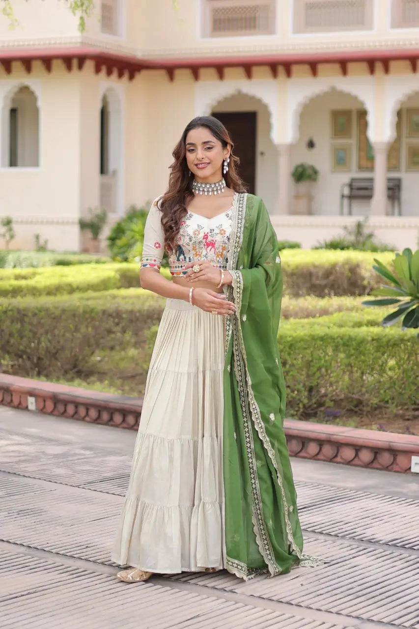 Cosmos Silk Lehenga Choli Set With Embroidered Dupatta