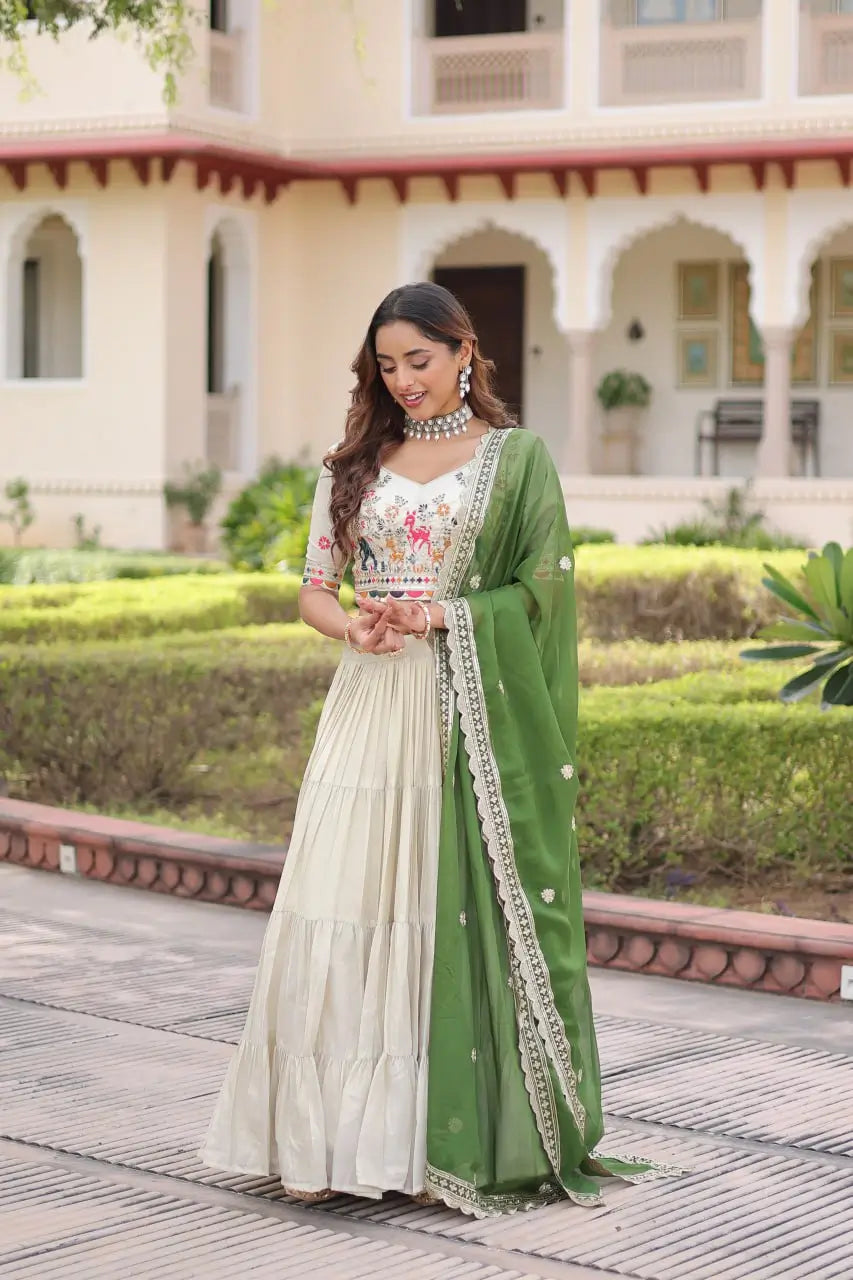 Cosmos Silk Lehenga Choli Set With Embroidered Dupatta