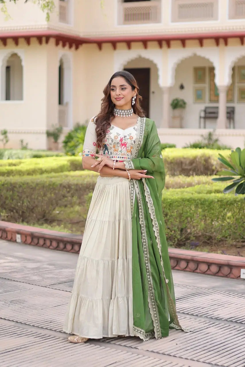 Cosmos Silk Lehenga Choli Set With Embroidered Dupatta