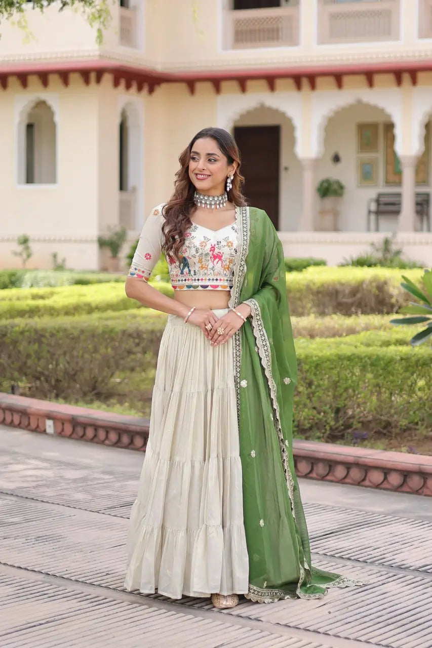Cosmos Silk Lehenga Choli Set With Embroidered Dupatta