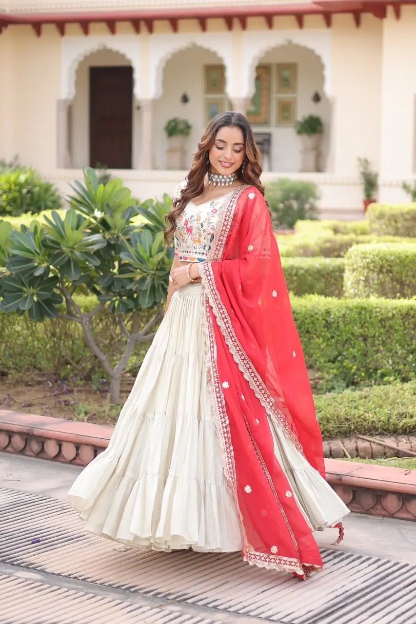 Cosmos Silk Lehenga Choli Set With Embroidered Dupatta