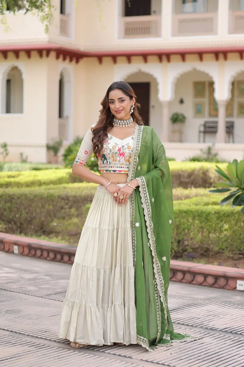 Cosmos Silk Lehenga Choli Set With Embroidered Dupatta