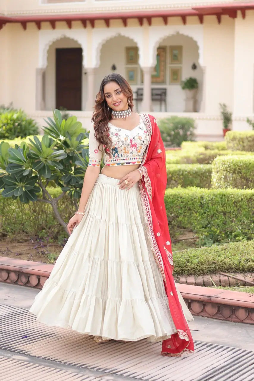Cosmos Silk Lehenga Choli Set With Embroidered Dupatta