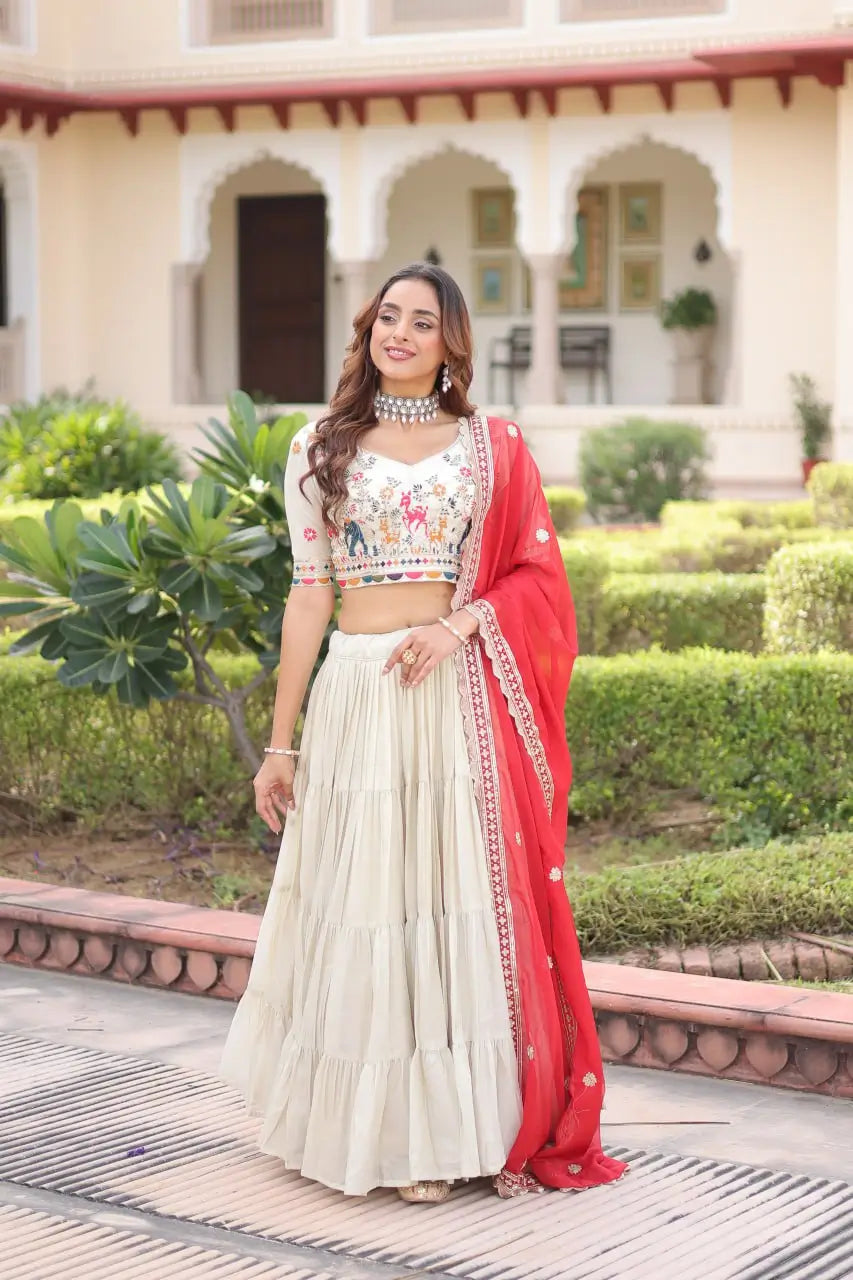 Cosmos Silk Lehenga Choli Set With Embroidered Dupatta