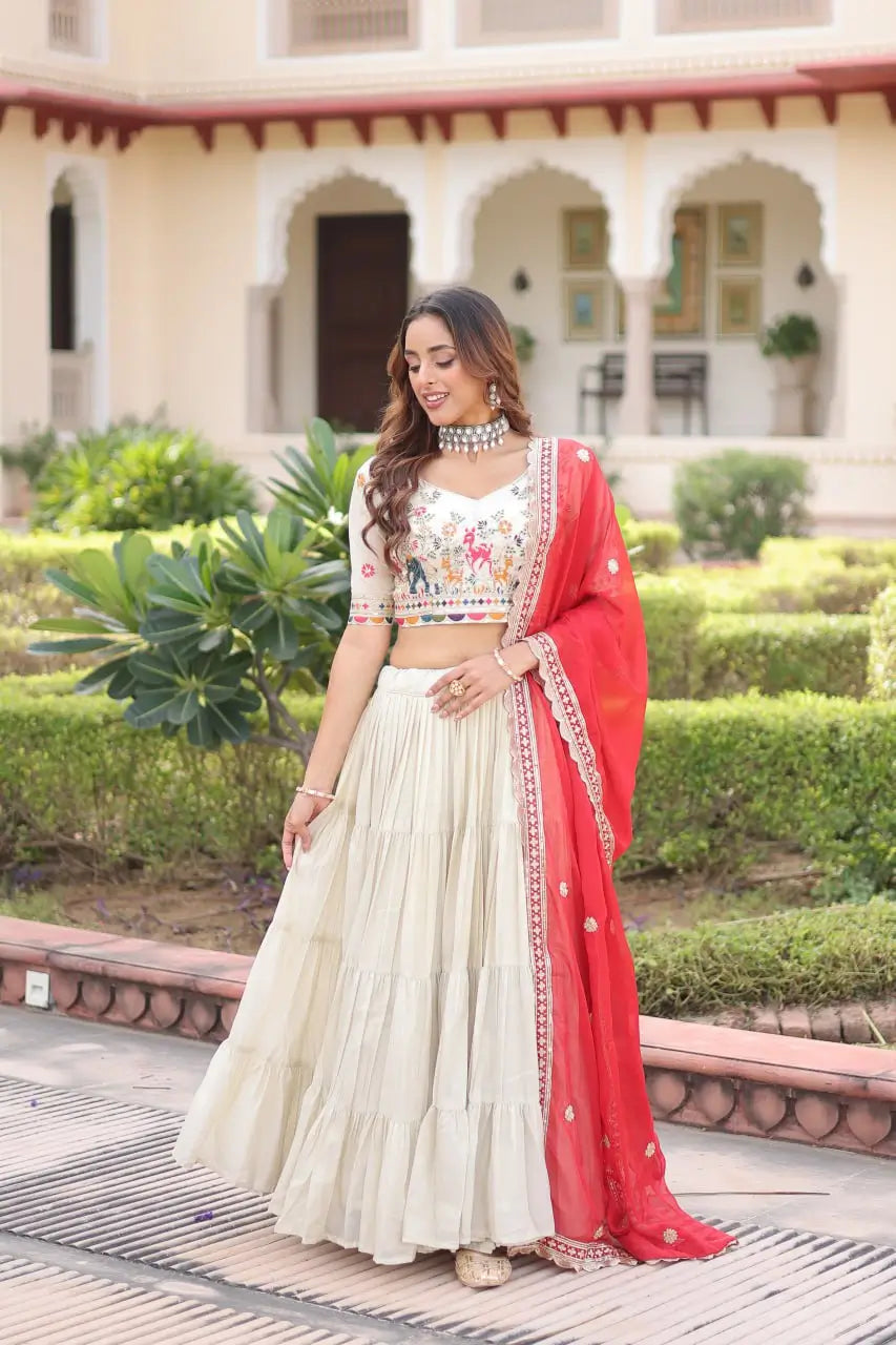 Cosmos Silk Lehenga Choli Set With Embroidered Dupatta