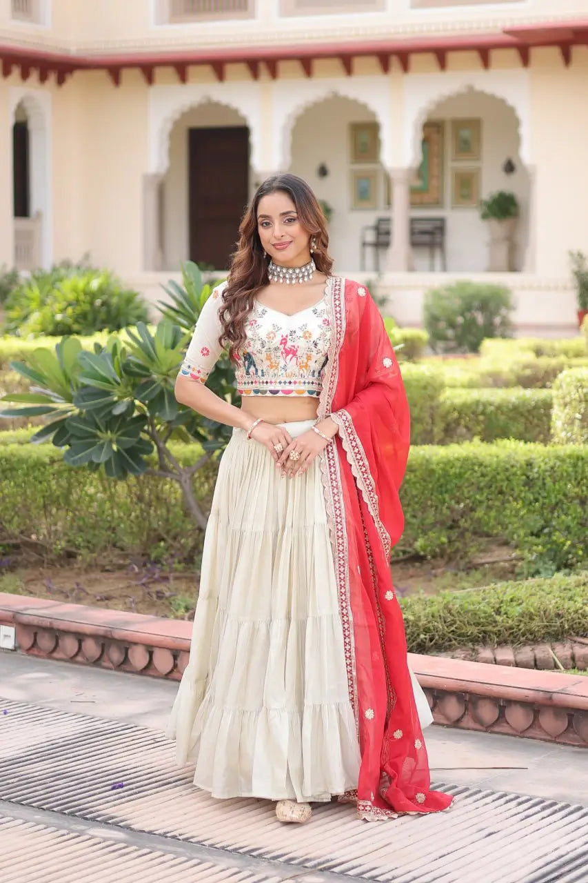 Cosmos Silk Lehenga Choli Set With Embroidered Dupatta